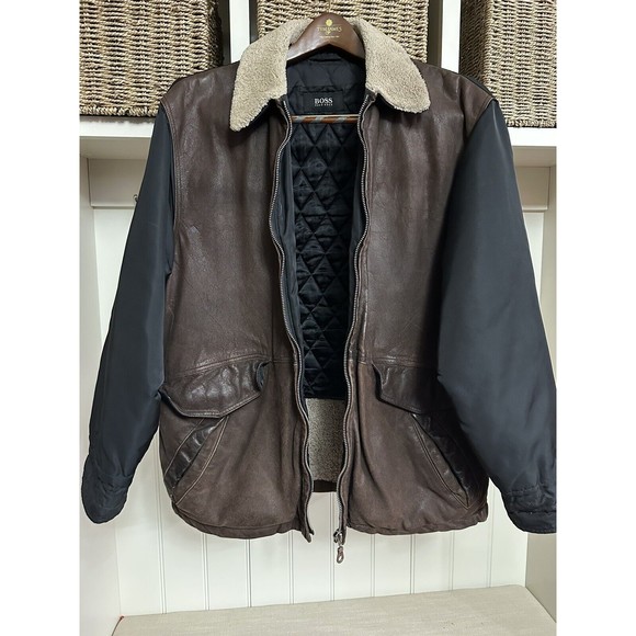 HUGO BOSS Vintage Bomber Jacket Mens 40R Brown Black - Picture 7 of 11